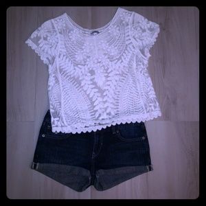 Express White Sheer Lace Crop Top